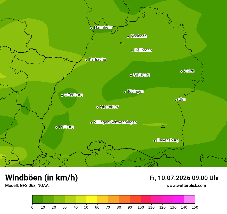 Modellkarte GFS – vmax – bw