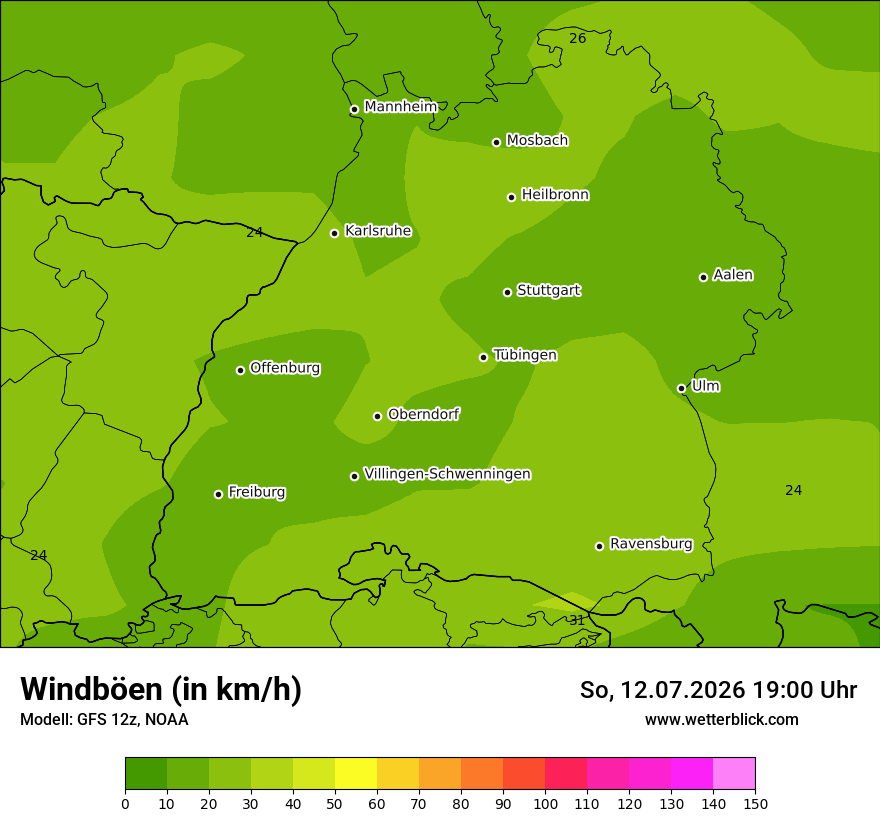 Modellkarte GFS – vmax – bw
