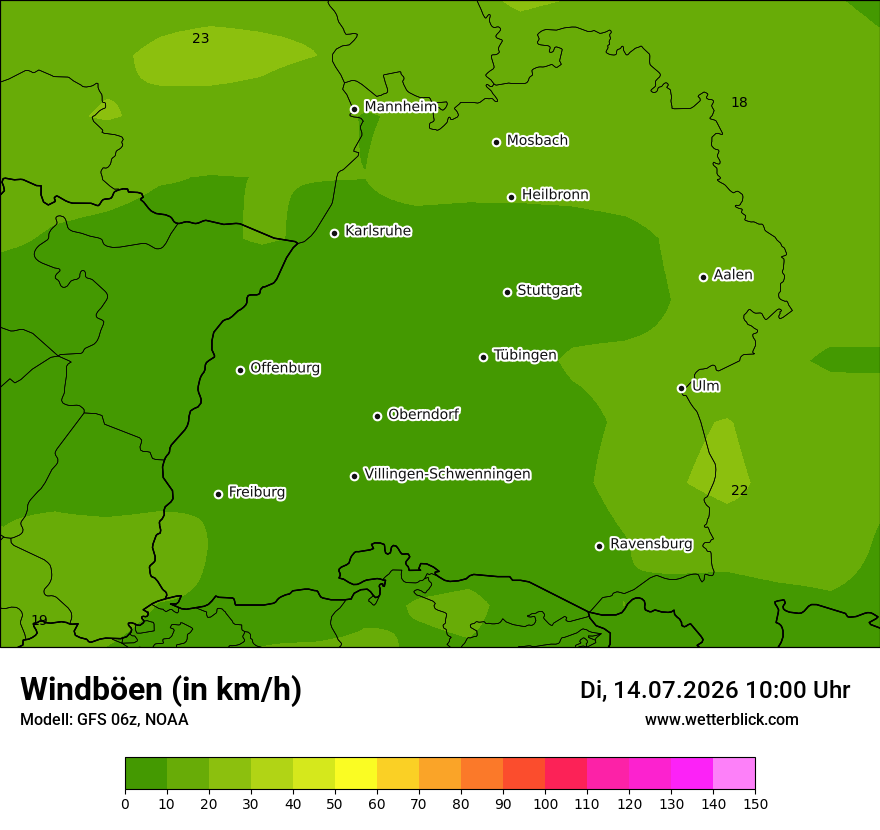 Modellkarte GFS – vmax – bw