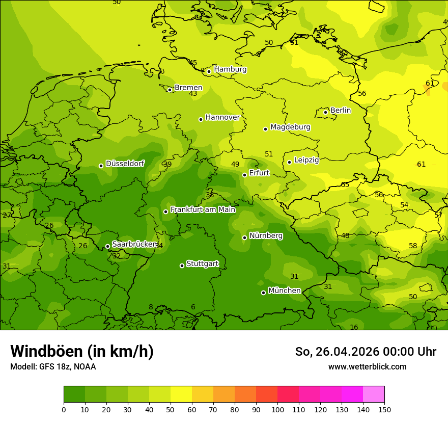 Modellkarte GFS – vmax – deutschland