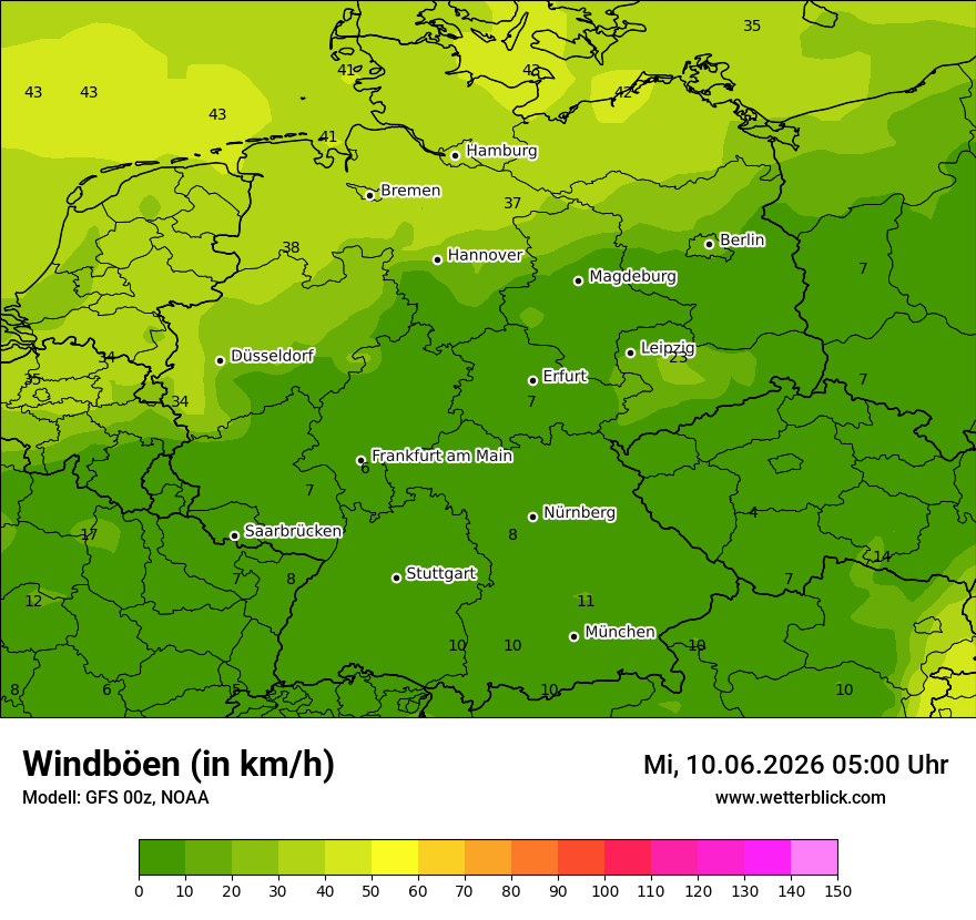 Modellkarte GFS – vmax – deutschland