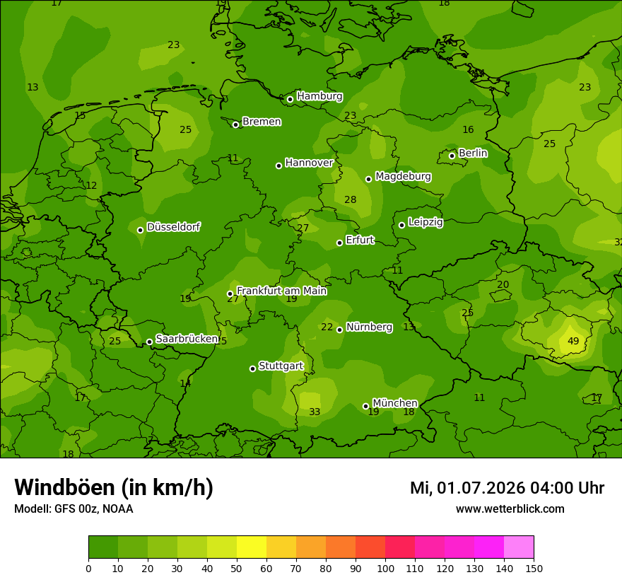 Modellkarte GFS – vmax – deutschland