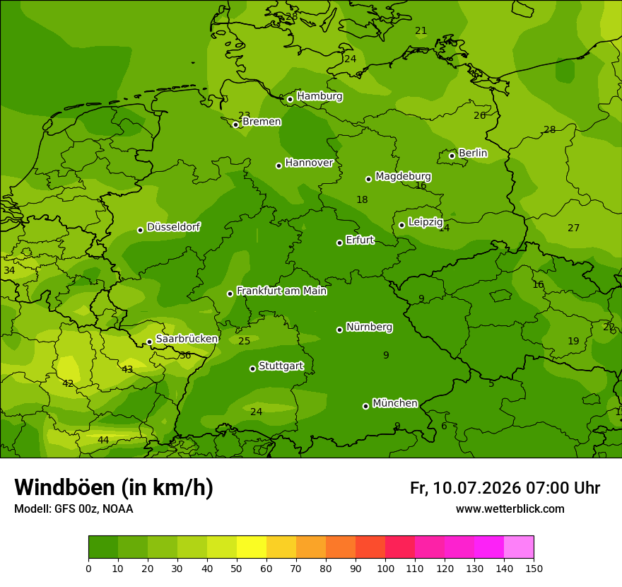 Modellkarte GFS – vmax – deutschland