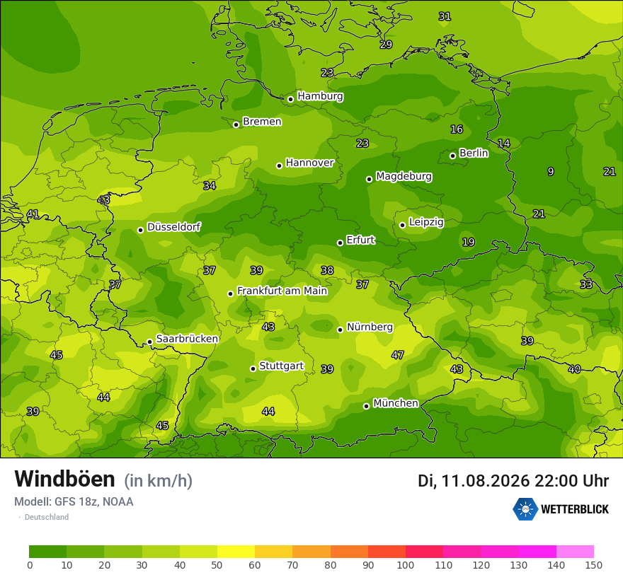 Modellkarte GFS – vmax – deutschland