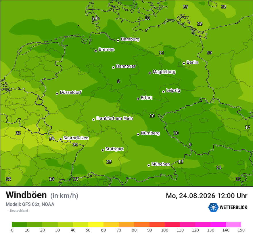 Modellkarte GFS – vmax – deutschland