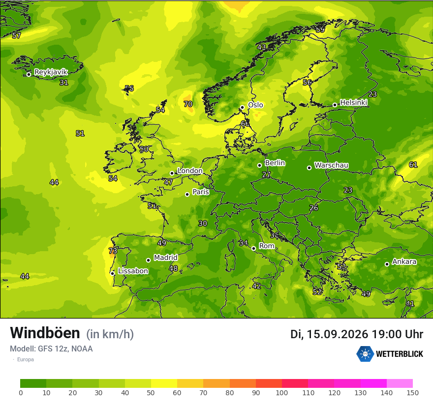 Modellkarte GFS – vmax – europa