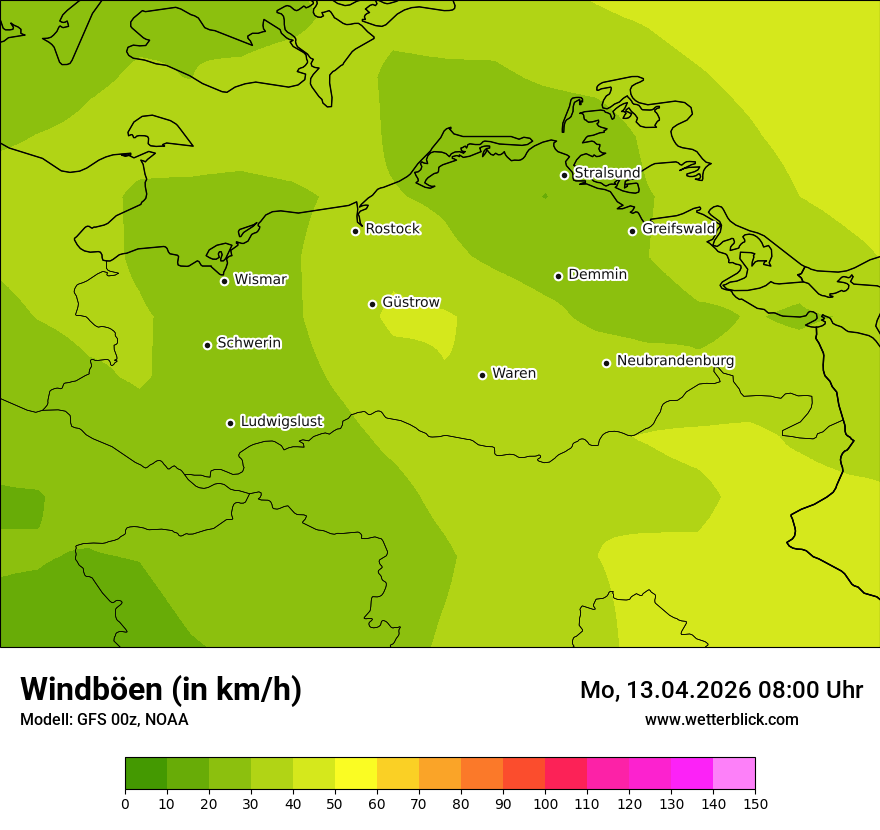 Modellkarte GFS – vmax – mv