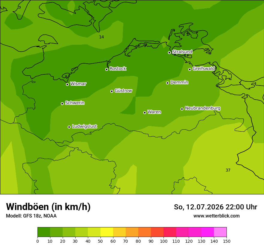Modellkarte GFS – vmax – mv