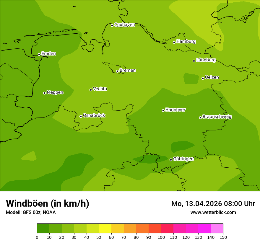 Modellkarte GFS – vmax – ni
