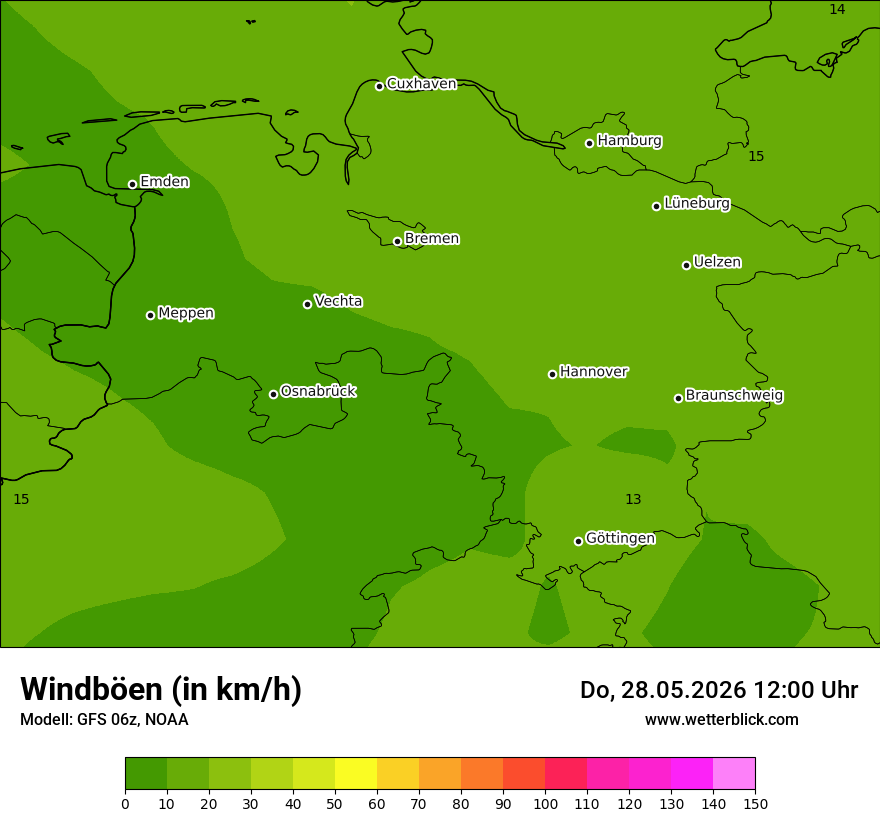 Modellkarte GFS – vmax – ni
