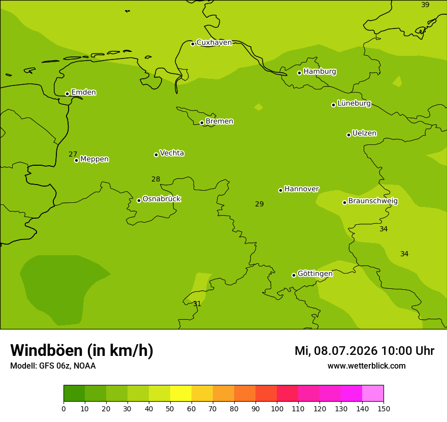 Modellkarte GFS – vmax – ni
