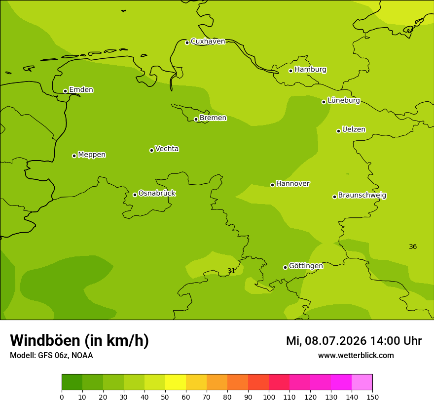 Modellkarte GFS – vmax – ni