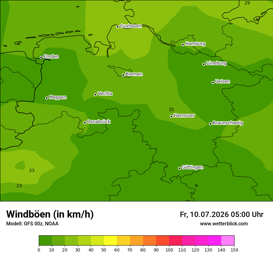 Modellkarte GFS – vmax – ni