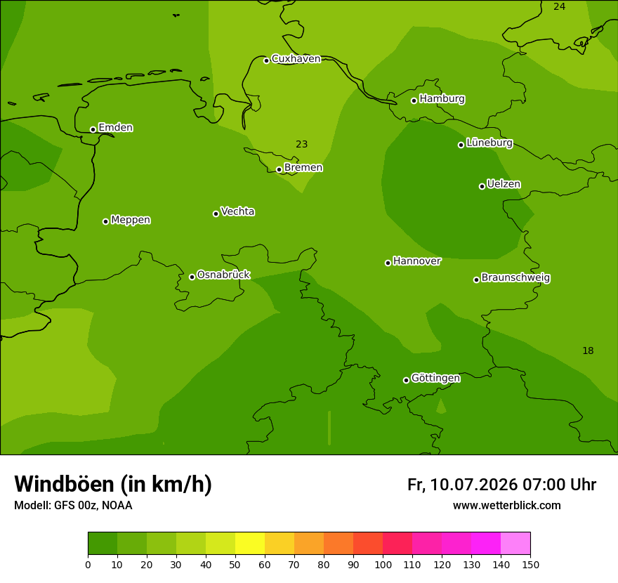 Modellkarte GFS – vmax – ni