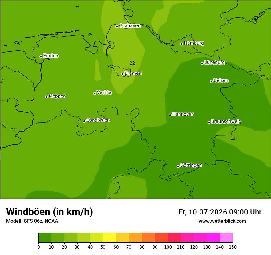 Modellkarte GFS – vmax – ni