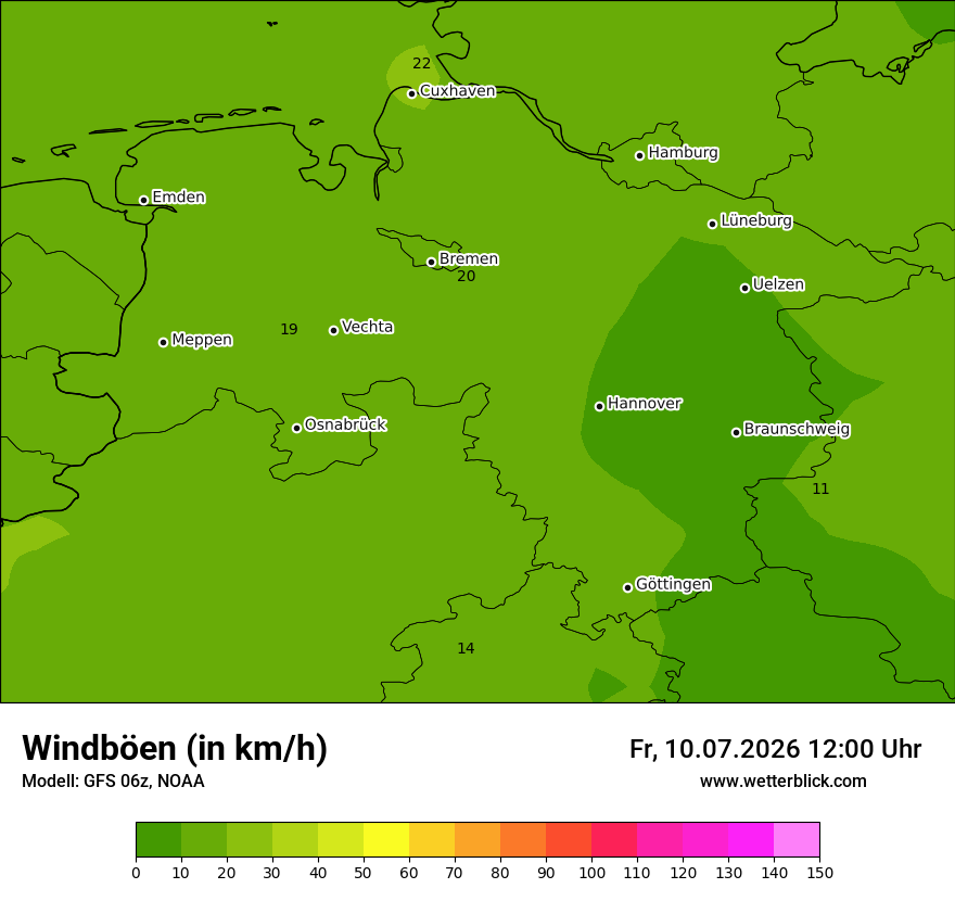 Modellkarte GFS – vmax – ni