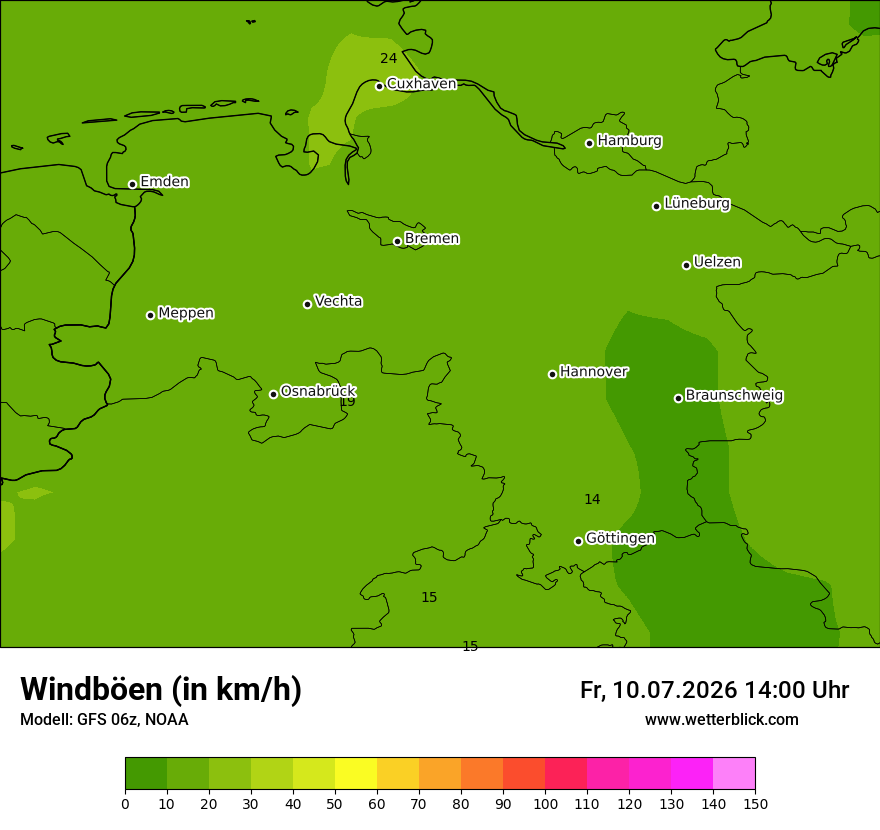Modellkarte GFS – vmax – ni