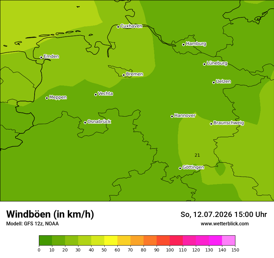Modellkarte GFS – vmax – ni