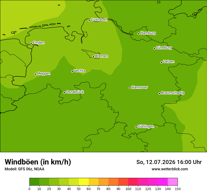 Modellkarte GFS – vmax – ni