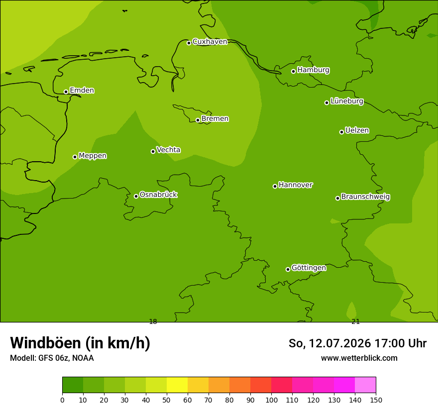 Modellkarte GFS – vmax – ni