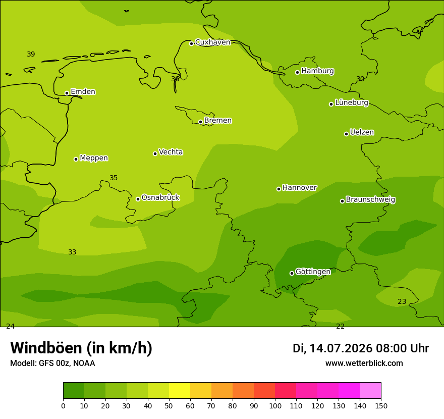 Modellkarte GFS – vmax – ni
