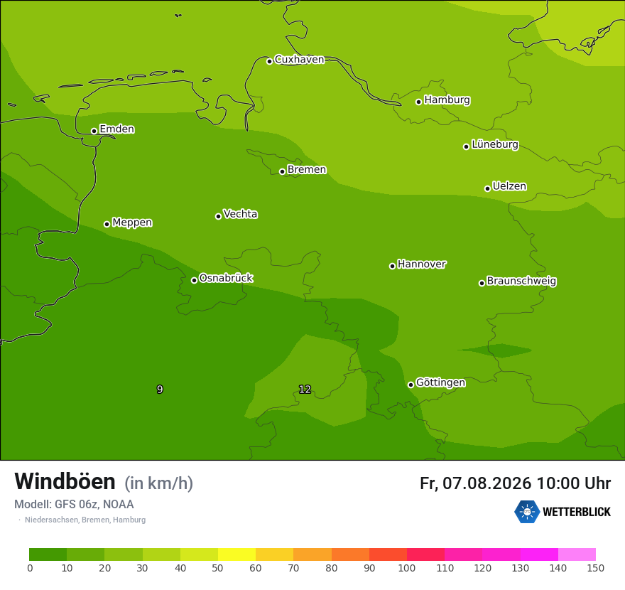 Modellkarte GFS – vmax – ni