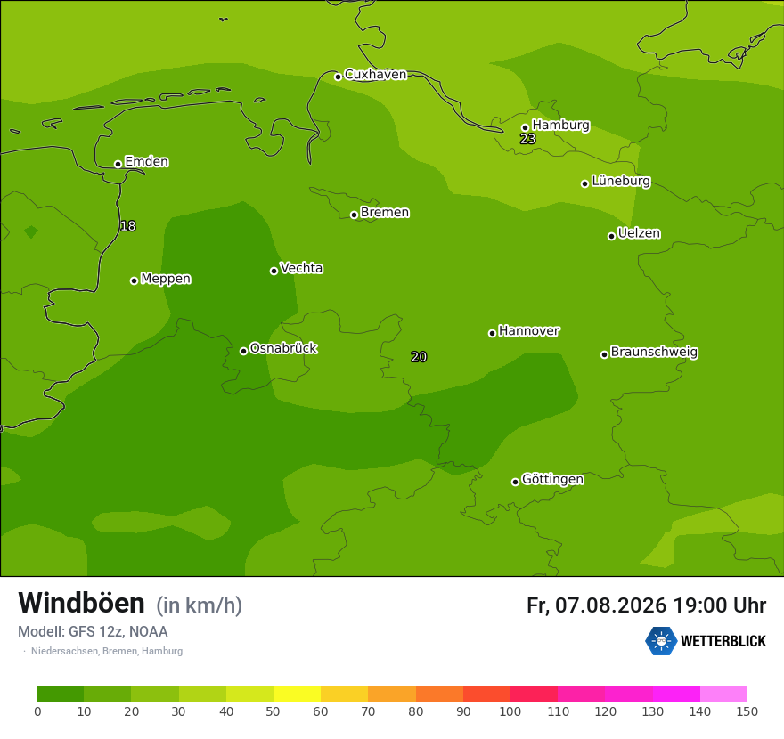 Modellkarte GFS – vmax – ni