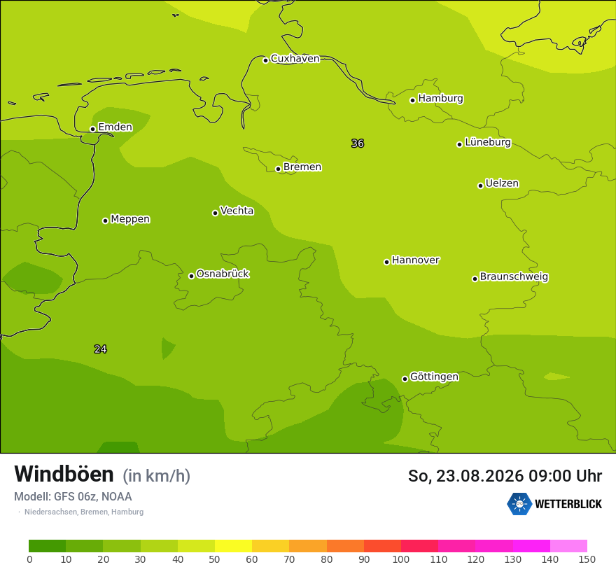 Modellkarte GFS – vmax – ni