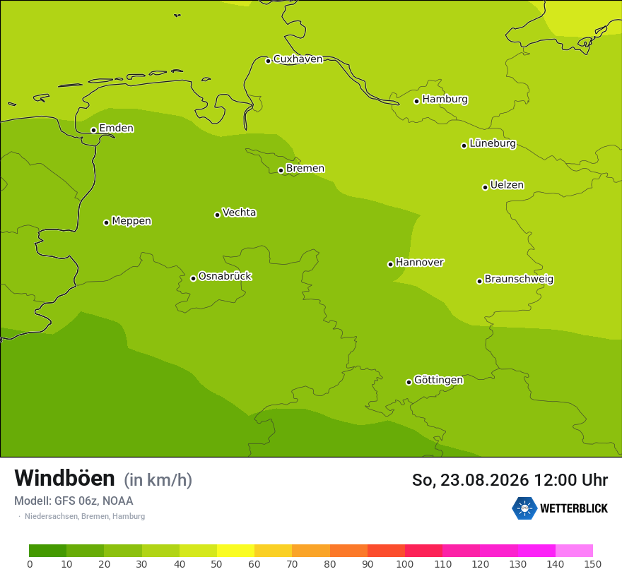 Modellkarte GFS – vmax – ni