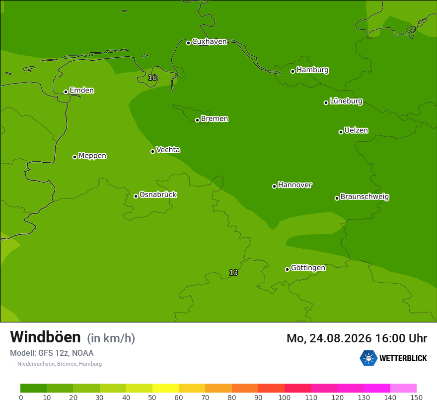 Modellkarte GFS – vmax – ni
