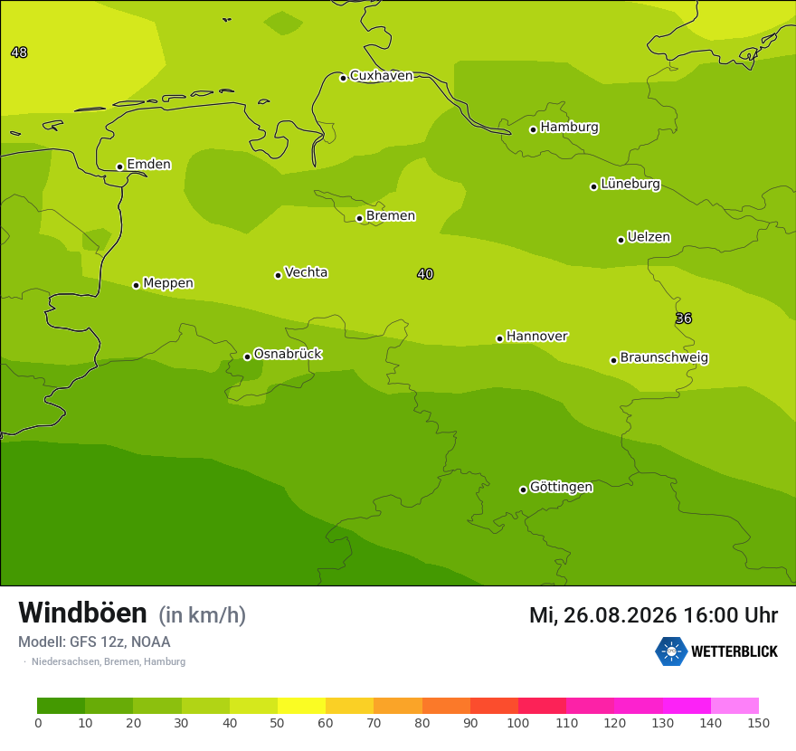 Modellkarte GFS – vmax – ni
