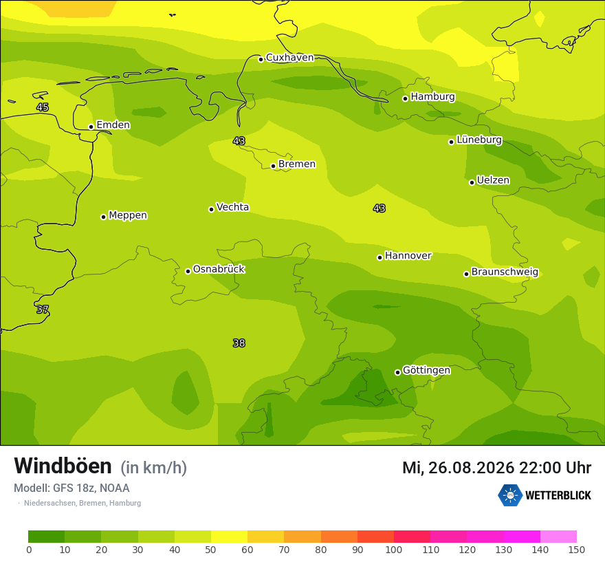 Modellkarte GFS – vmax – ni