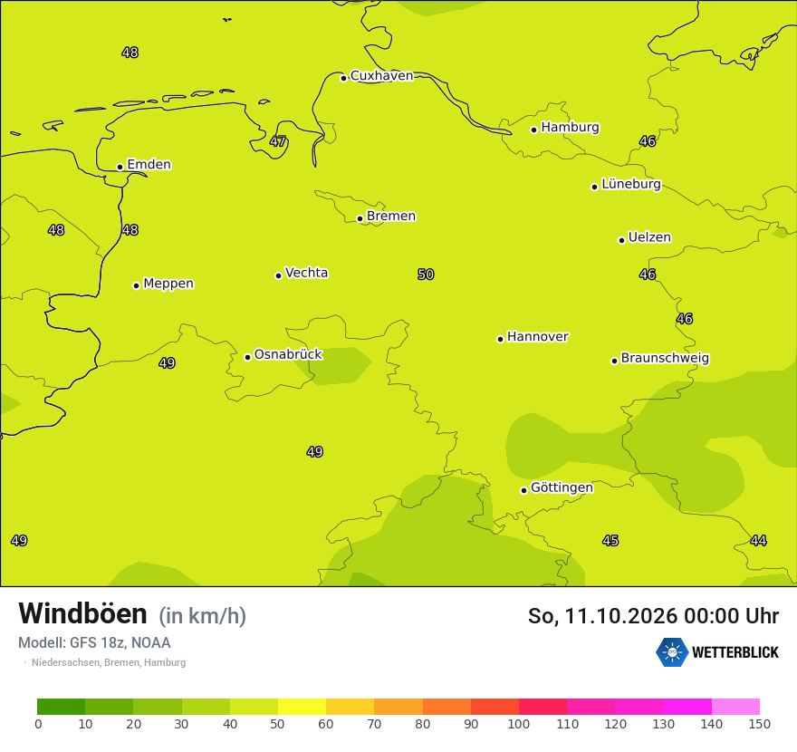Modellkarte GFS – vmax – ni