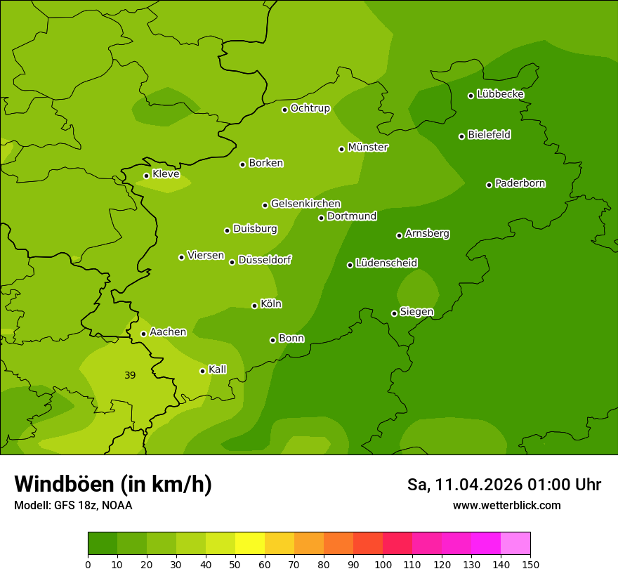 Modellkarte GFS – vmax – nrw