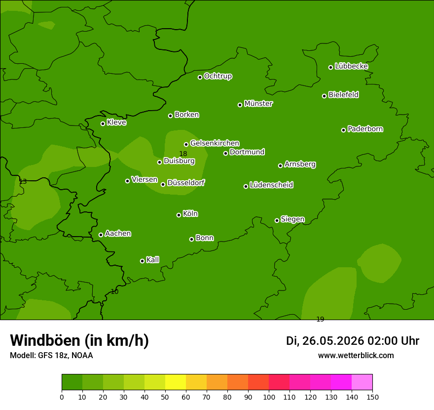 Modellkarte GFS – vmax – nrw