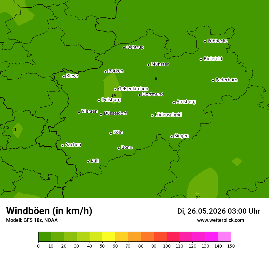 Modellkarte GFS – vmax – nrw