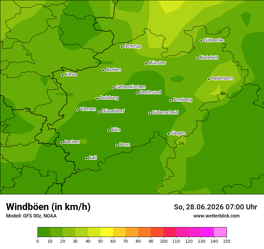 Modellkarte GFS – vmax – nrw