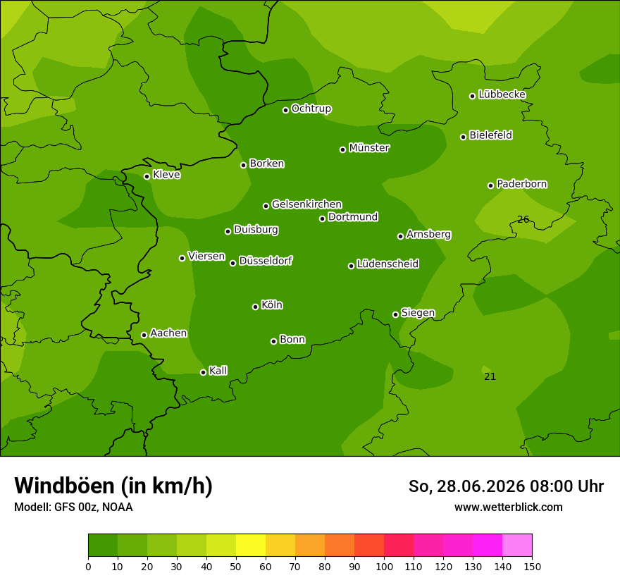 Modellkarte GFS – vmax – nrw