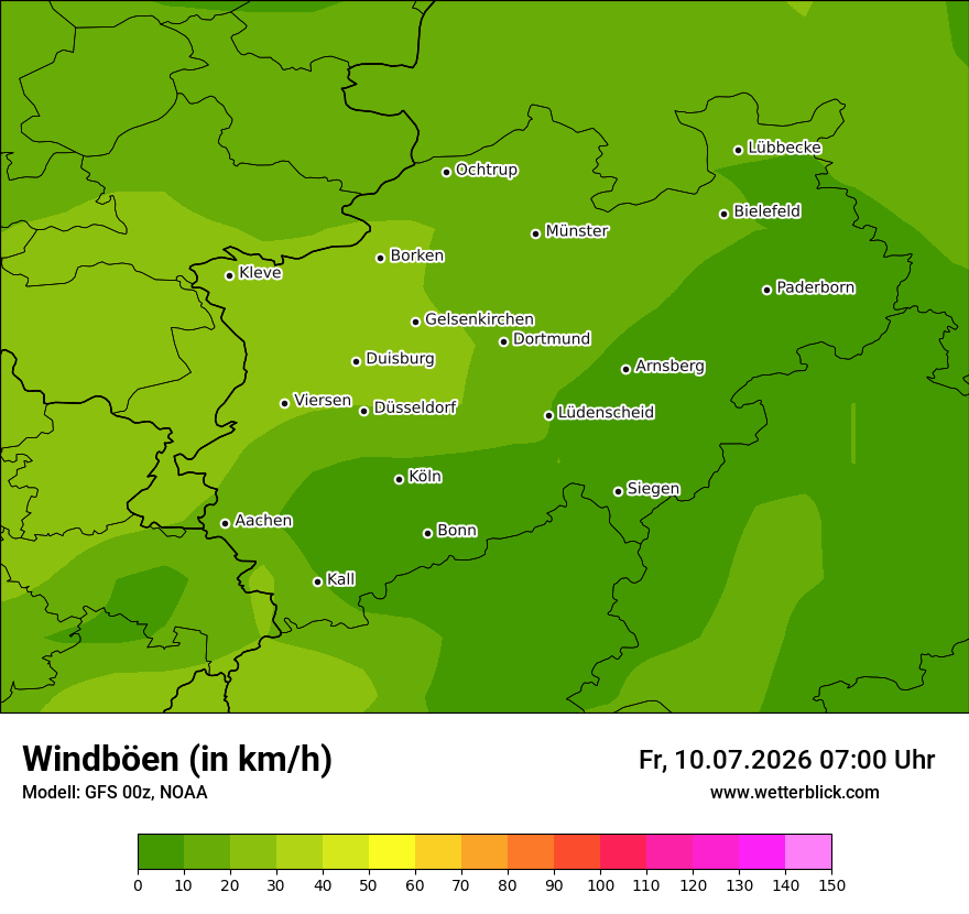 Modellkarte GFS – vmax – nrw