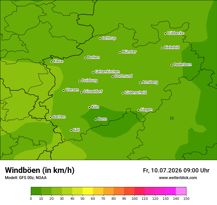 Modellkarte GFS – vmax – nrw