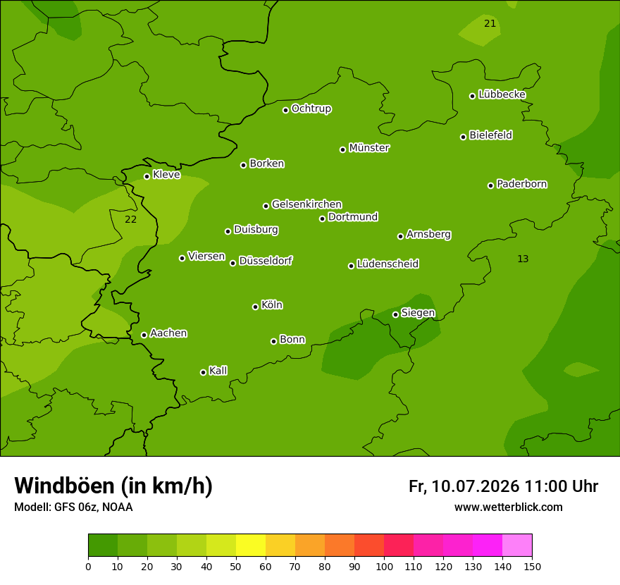 Modellkarte GFS – vmax – nrw