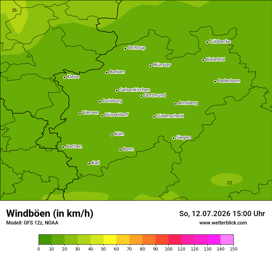 Modellkarte GFS – vmax – nrw