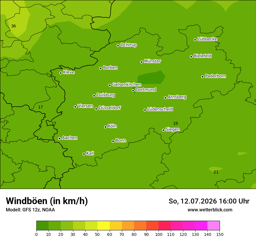 Modellkarte GFS – vmax – nrw
