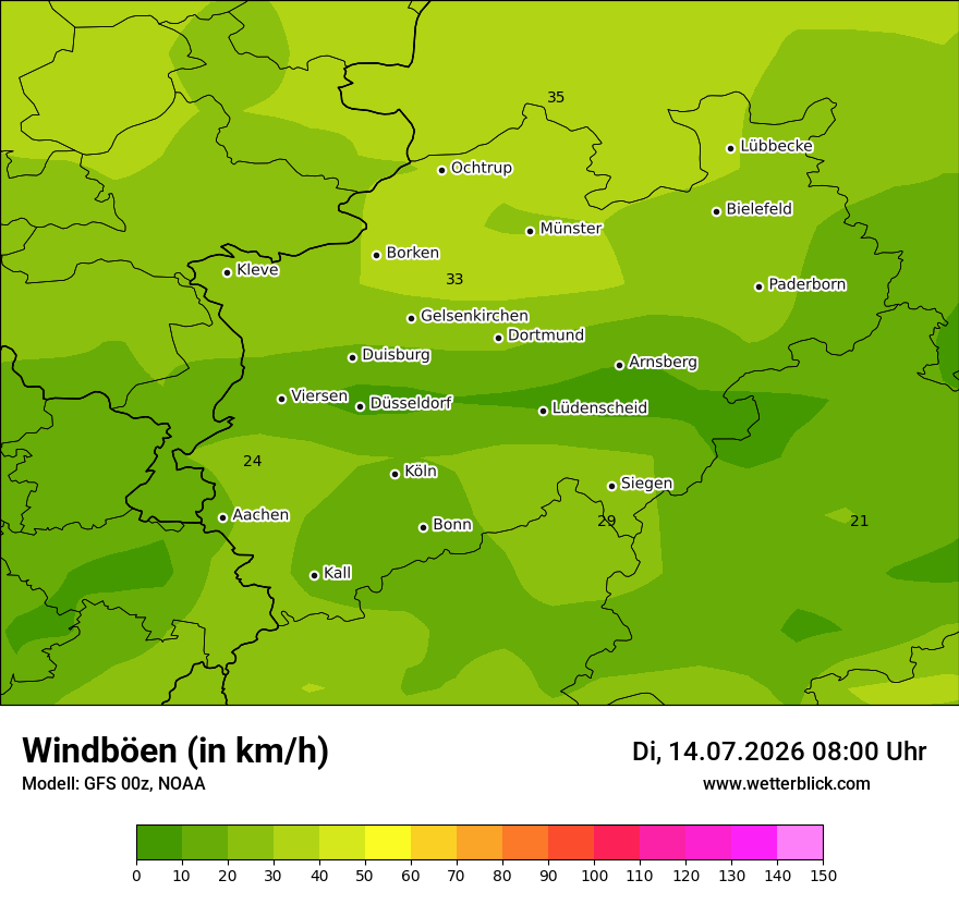 Modellkarte GFS – vmax – nrw