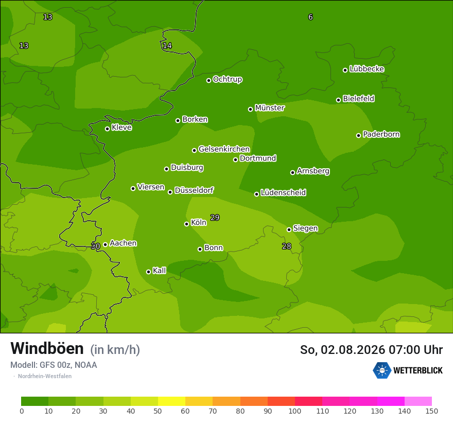 Modellkarte GFS – vmax – nrw