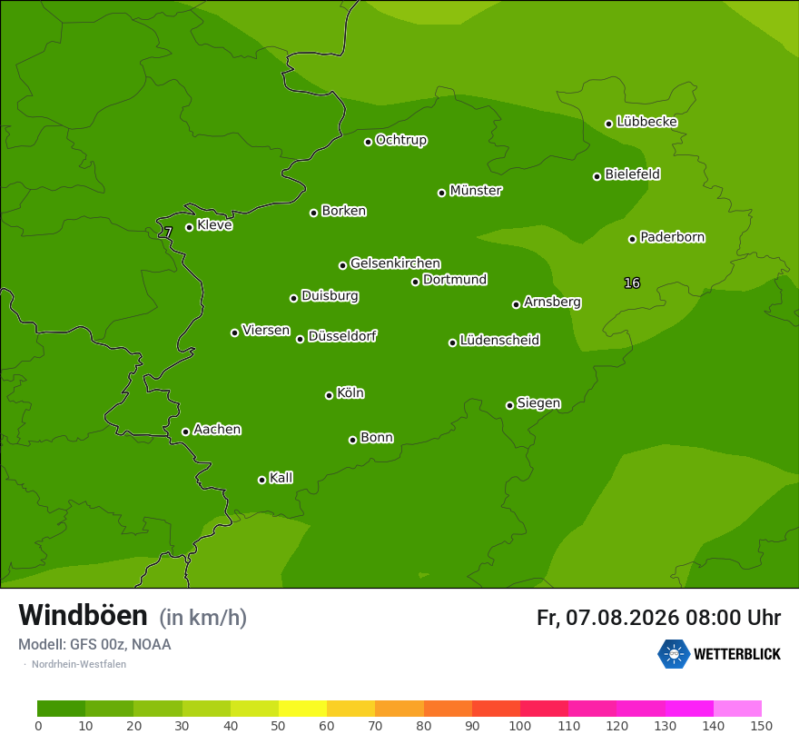 Modellkarte GFS – vmax – nrw