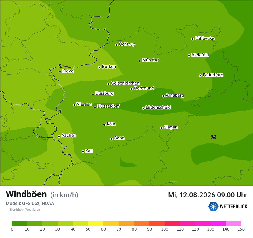 Modellkarte GFS – vmax – nrw