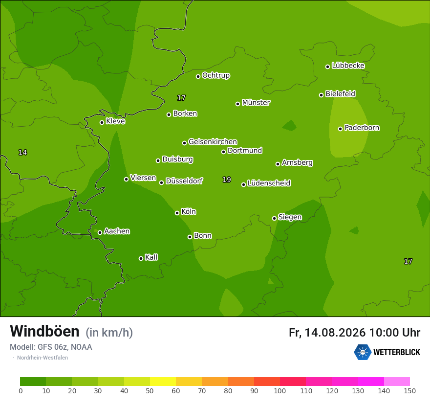 Modellkarte GFS – vmax – nrw