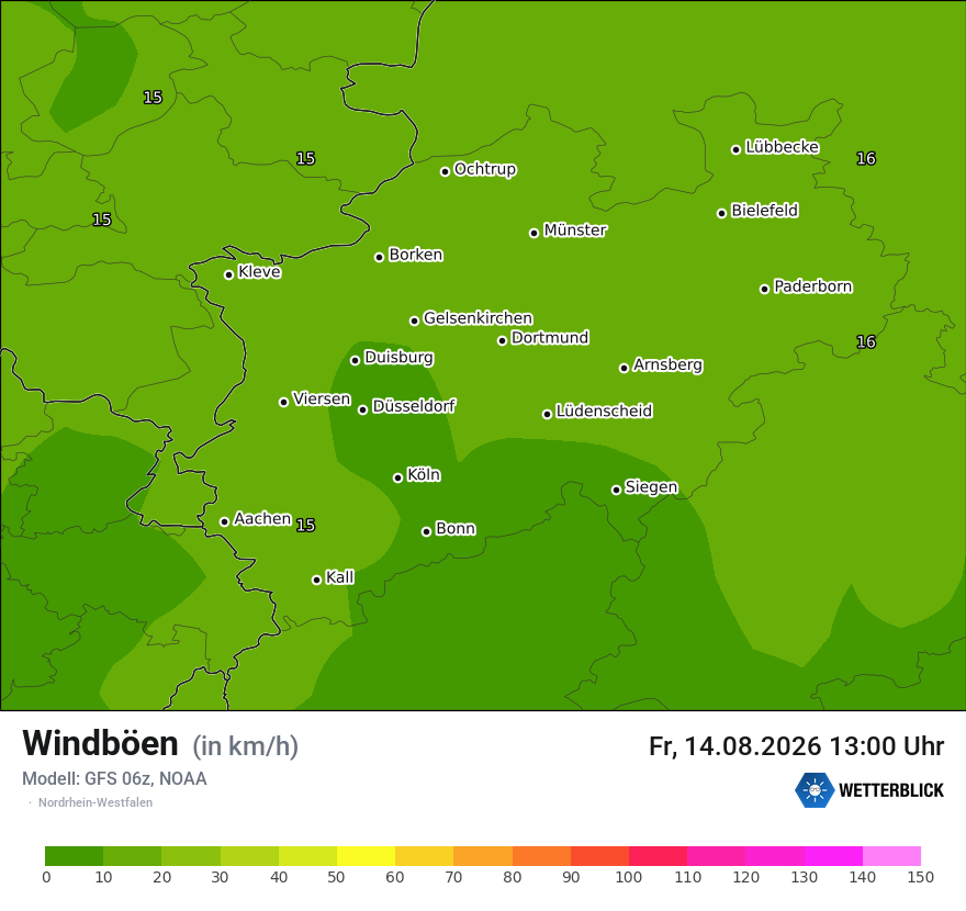 Modellkarte GFS – vmax – nrw