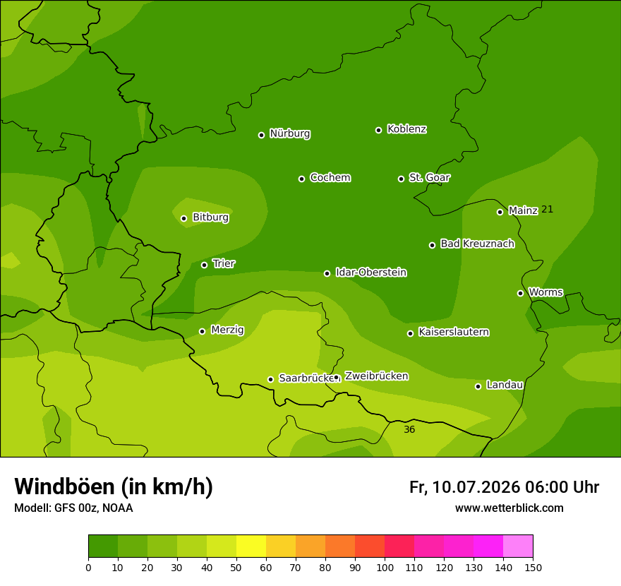 Modellkarte GFS – vmax – rp